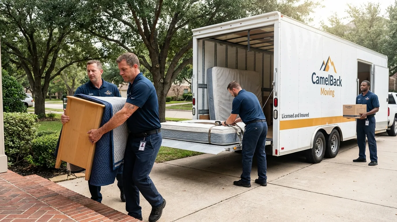 Crew loading residential truck for cross-state move from Clinton, ME