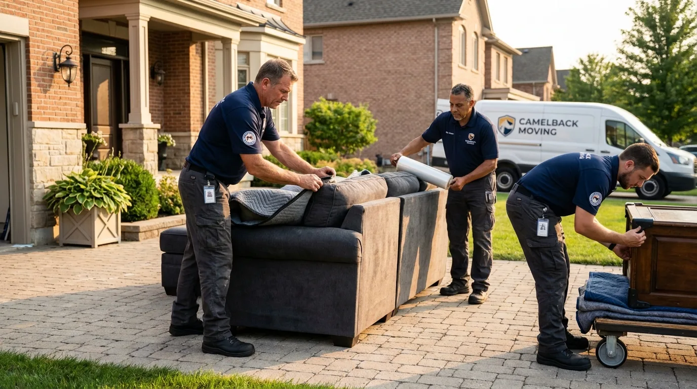 Large estate moving crew wrapping furniture in Clinton, ME